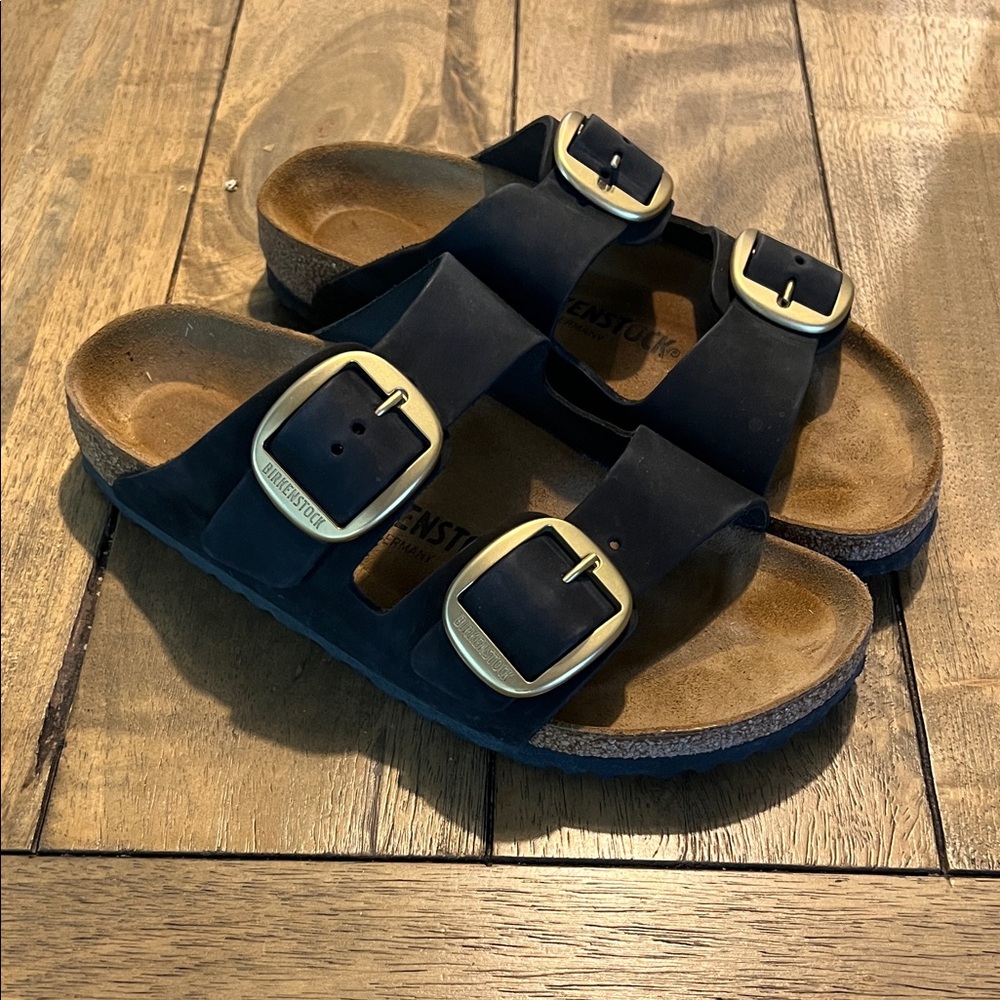 Birkenstock Black Sandals with Gold Buckles
